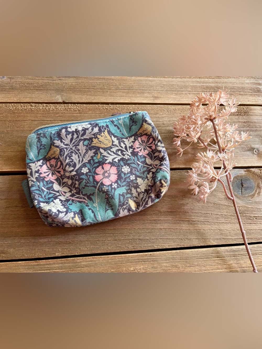 Morris & Co. Floral Zip Cosmetic Pouch in Teal, Pink & Cream